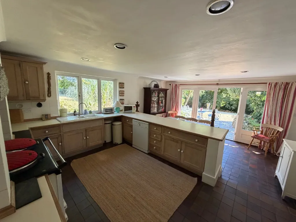 Open-plan kitchen and dining area at Lands Farmhouse