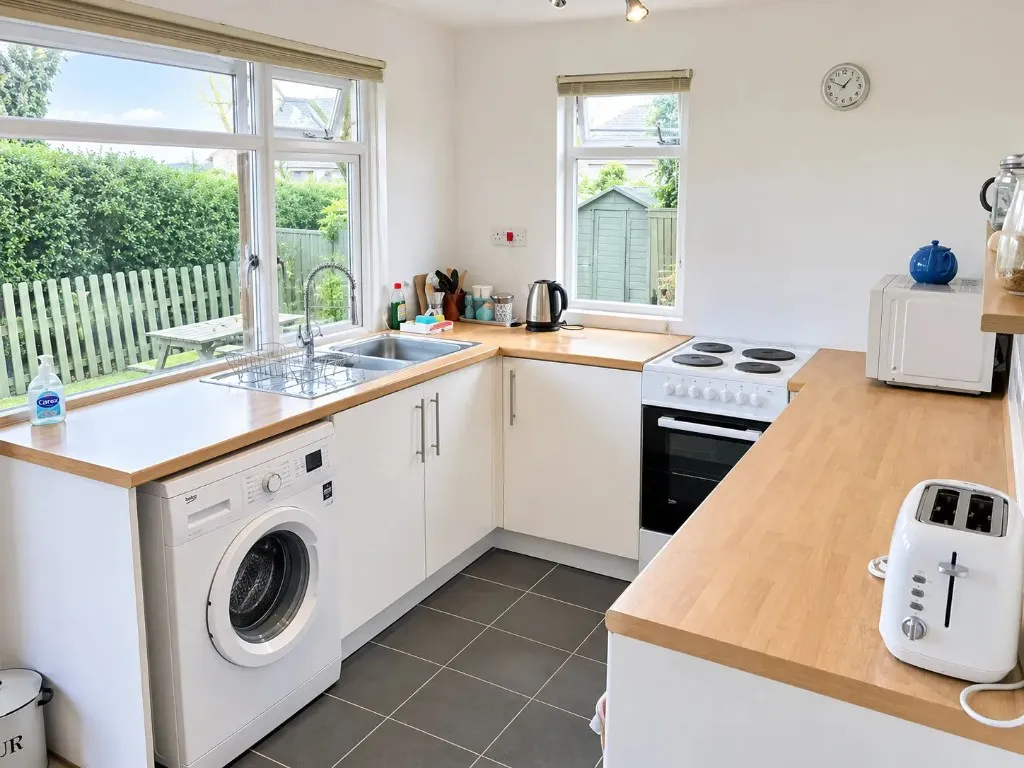 Kitchen at Cedar Chalet, Chapel Amble
